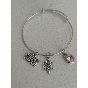 Nurse RN Silver Expandable Bangle Bracelet‎ Nurses Call The Shots Charm Pink Gem